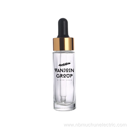 Round Empty Glass Serum Oil Gold Dropper Bottle